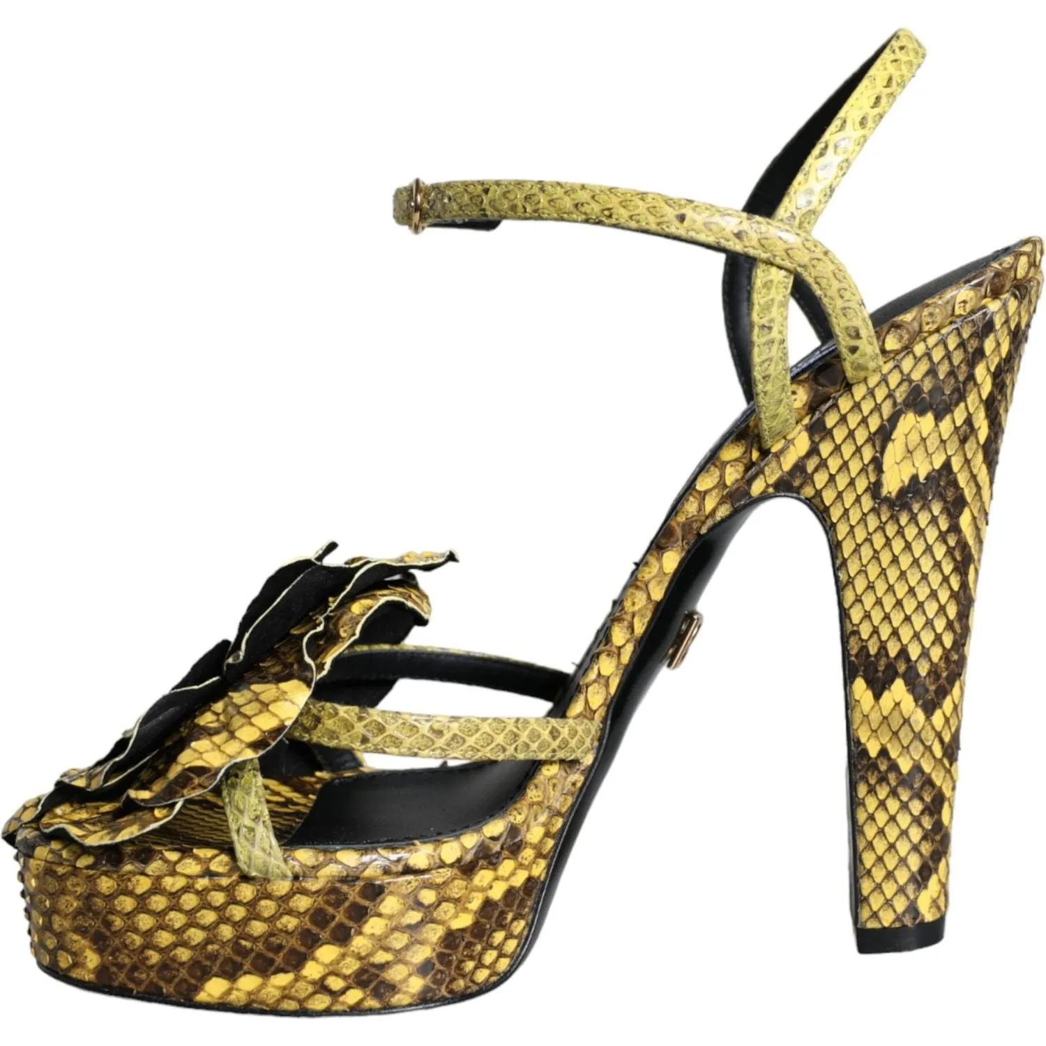 Dolce & Gabbana Yellow Exotic Leather Ankle Strap Heels Sandals Shoes