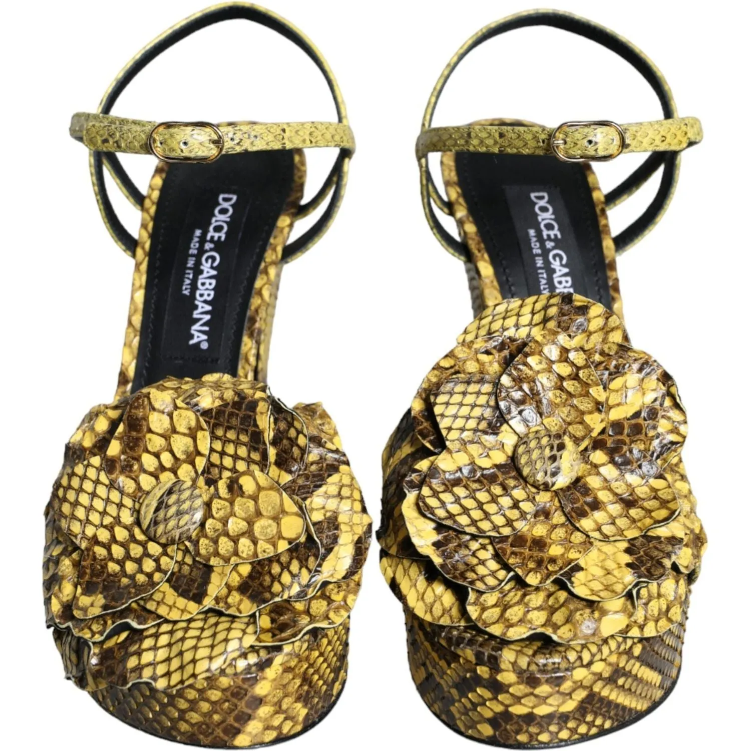 Dolce & Gabbana Yellow Exotic Leather Ankle Strap Heels Sandals Shoes