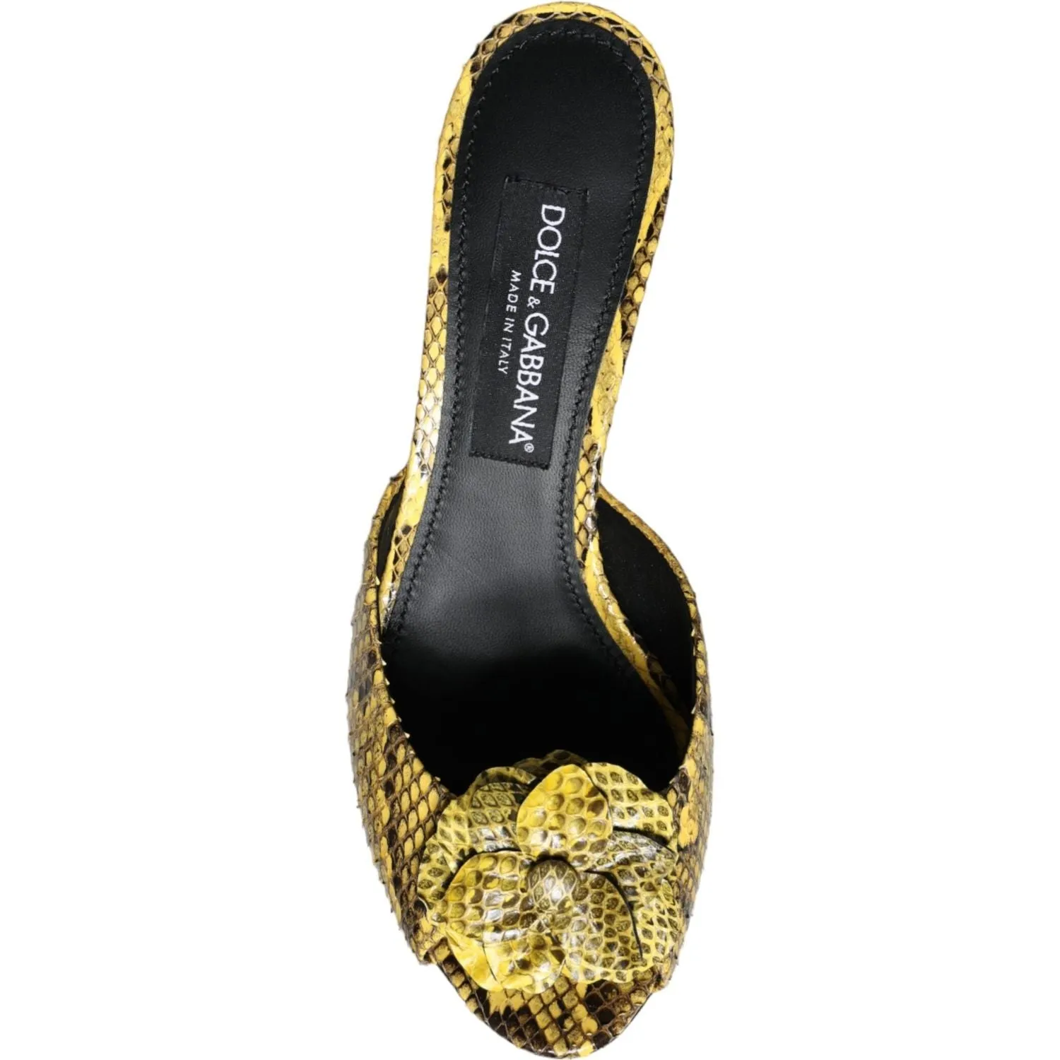 Dolce & Gabbana Yellow Leather Block Heels Slides Shoes