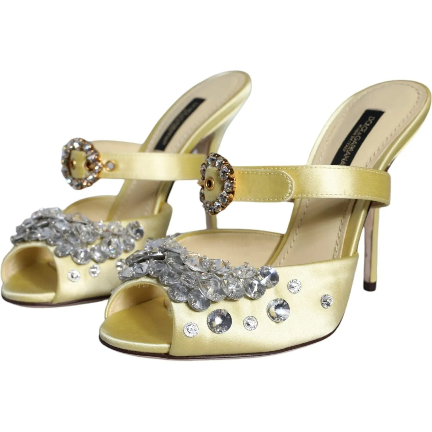 Dolce & Gabbana Yellow Mary Janes Satin Crystal Sandals Shoes