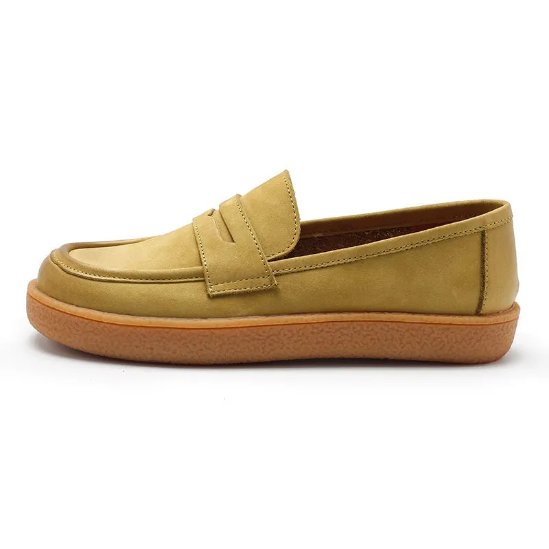 Dwarves Nubuck Leather Penny Loafers for Women in Green/Khaki/Brown/Cameo Brown/Yellow