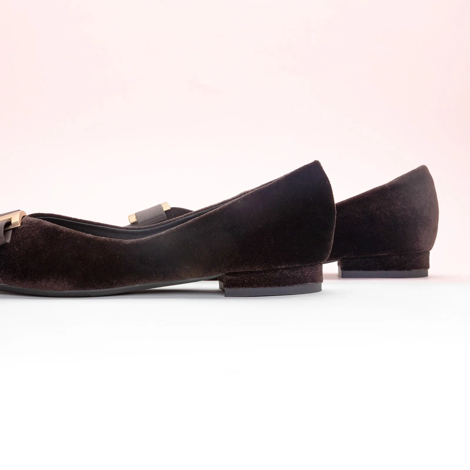 Embellished Velvet Flats Chocolate