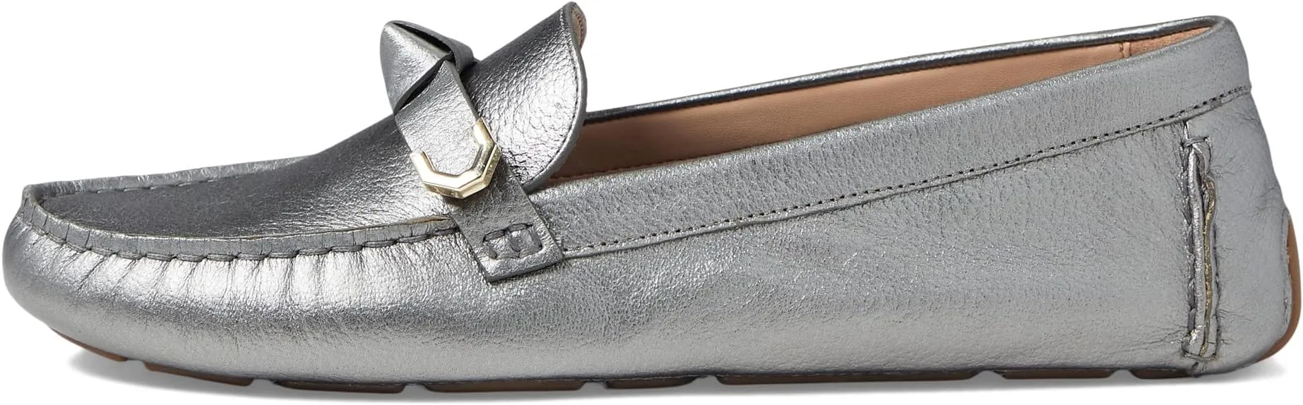 Evelyn Bow Driver Cole Haan Loafers in Pewter Metallic