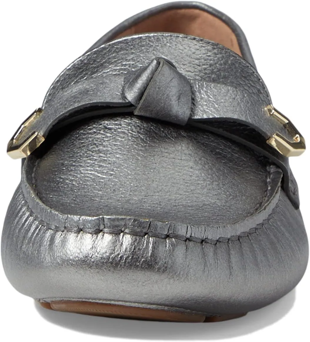 Evelyn Bow Driver Cole Haan Loafers in Pewter Metallic