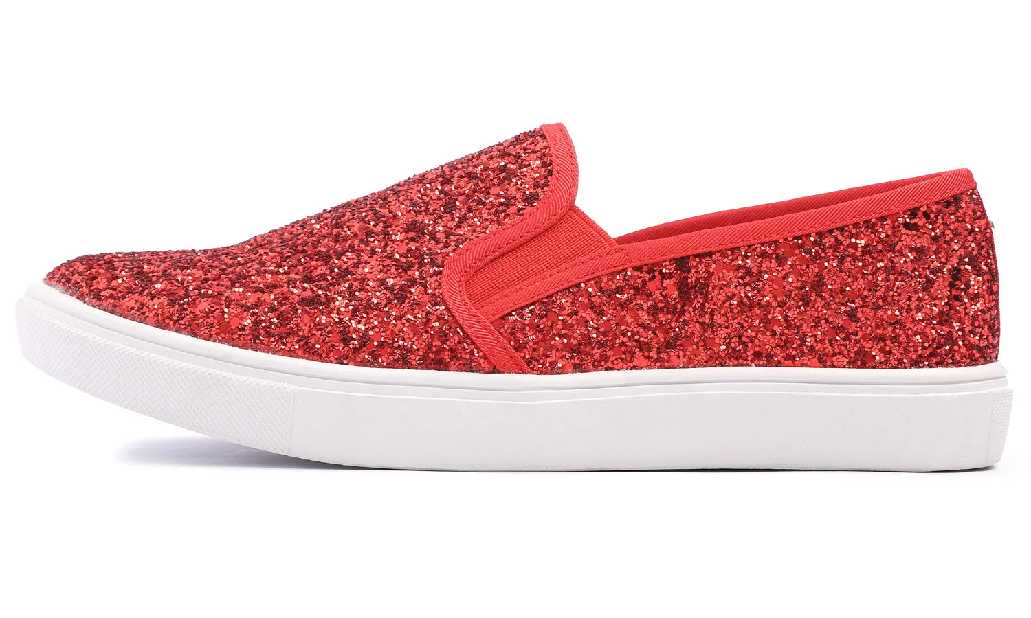 Feversole Women's Glitter Red Slip On Sneaker Casual Flat Loafers