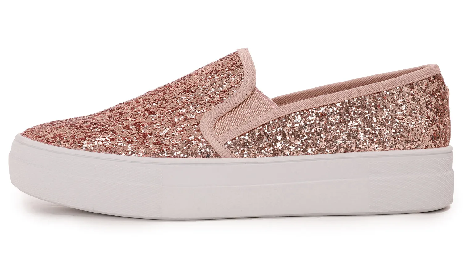 Feversole Women's Glitter Rose Gold Platform Slip On Sneaker Casual Flat Loafers