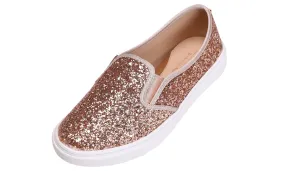 Feversole Women's Glitter Rose Gold Slip On Sneaker Casual Flat Loafers