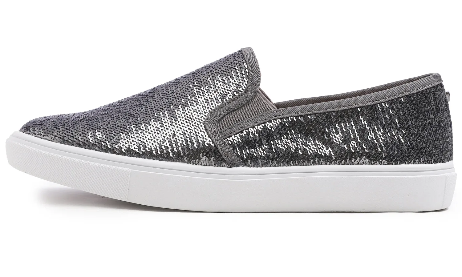 Feversole Women's Pewter Sequin Slip On Sneaker Casual Flat Loafers