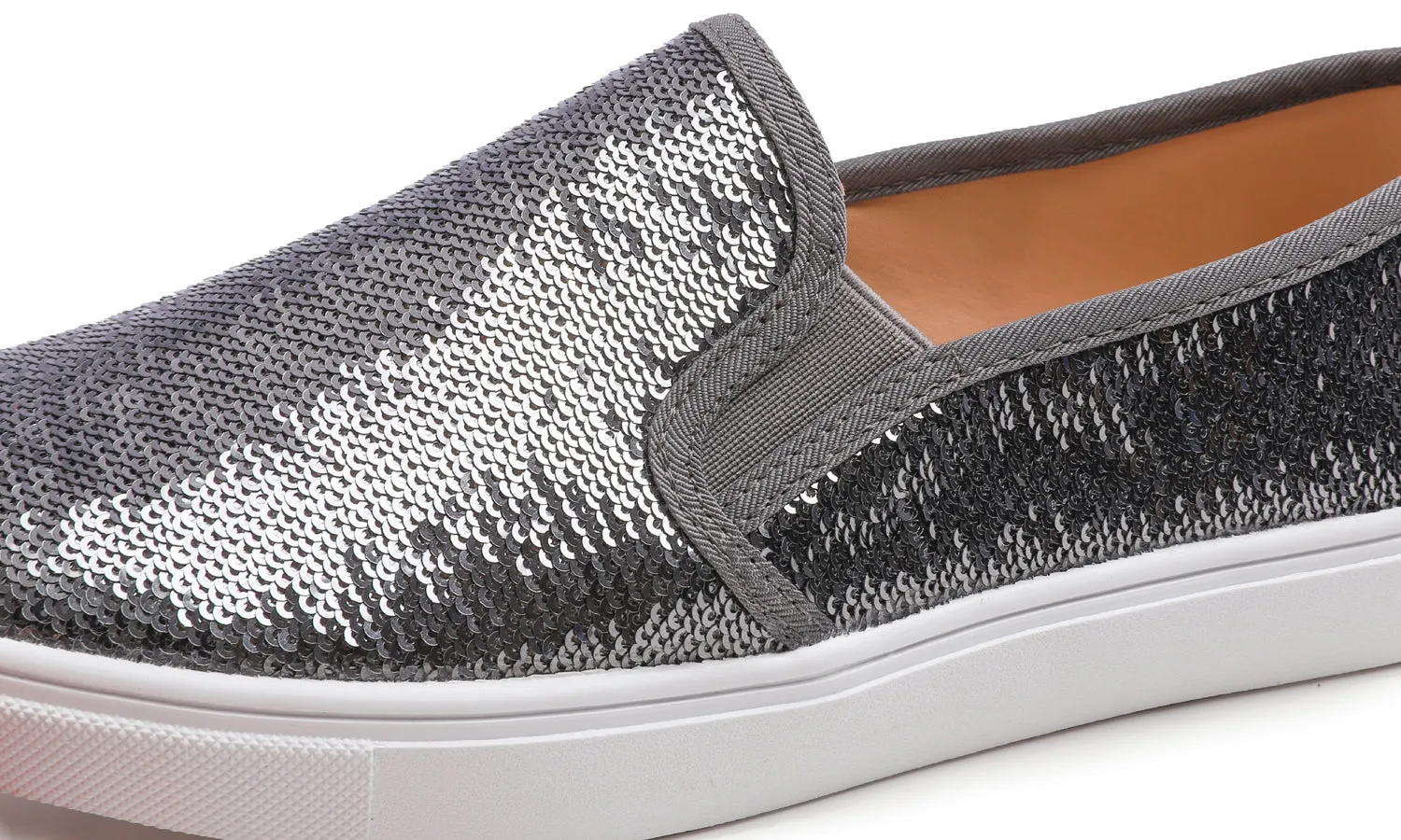 Feversole Women's Pewter Sequin Slip On Sneaker Casual Flat Loafers