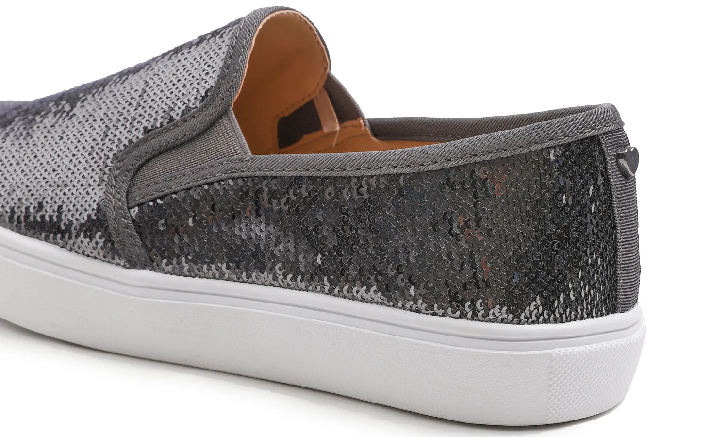 Feversole Women's Pewter Sequin Slip On Sneaker Casual Flat Loafers