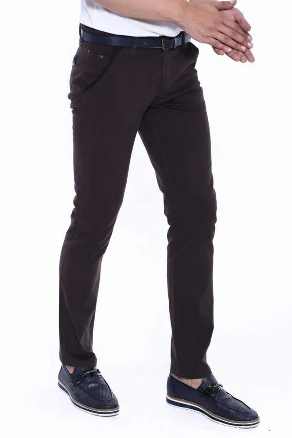 Gabardin Dark Brown Men Pants - Wessi