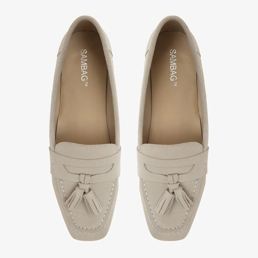 Gemma Stone Suede Loafer with Tassle