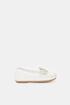 Girls White Butterfly Loafers