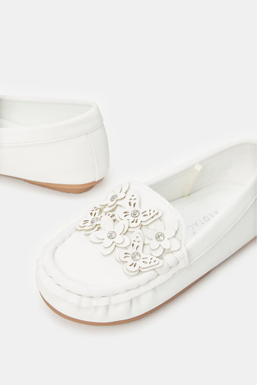 Girls White Butterfly Loafers