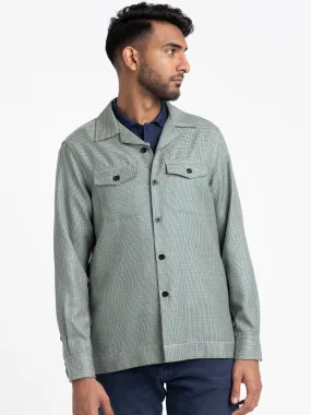 Green Wool-Silk Houndstooth Overshirt