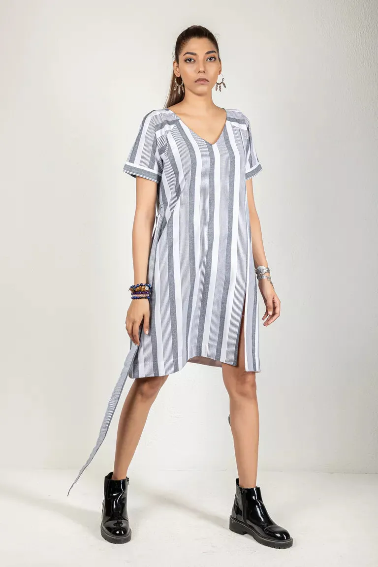 Grey & White Striped Dress