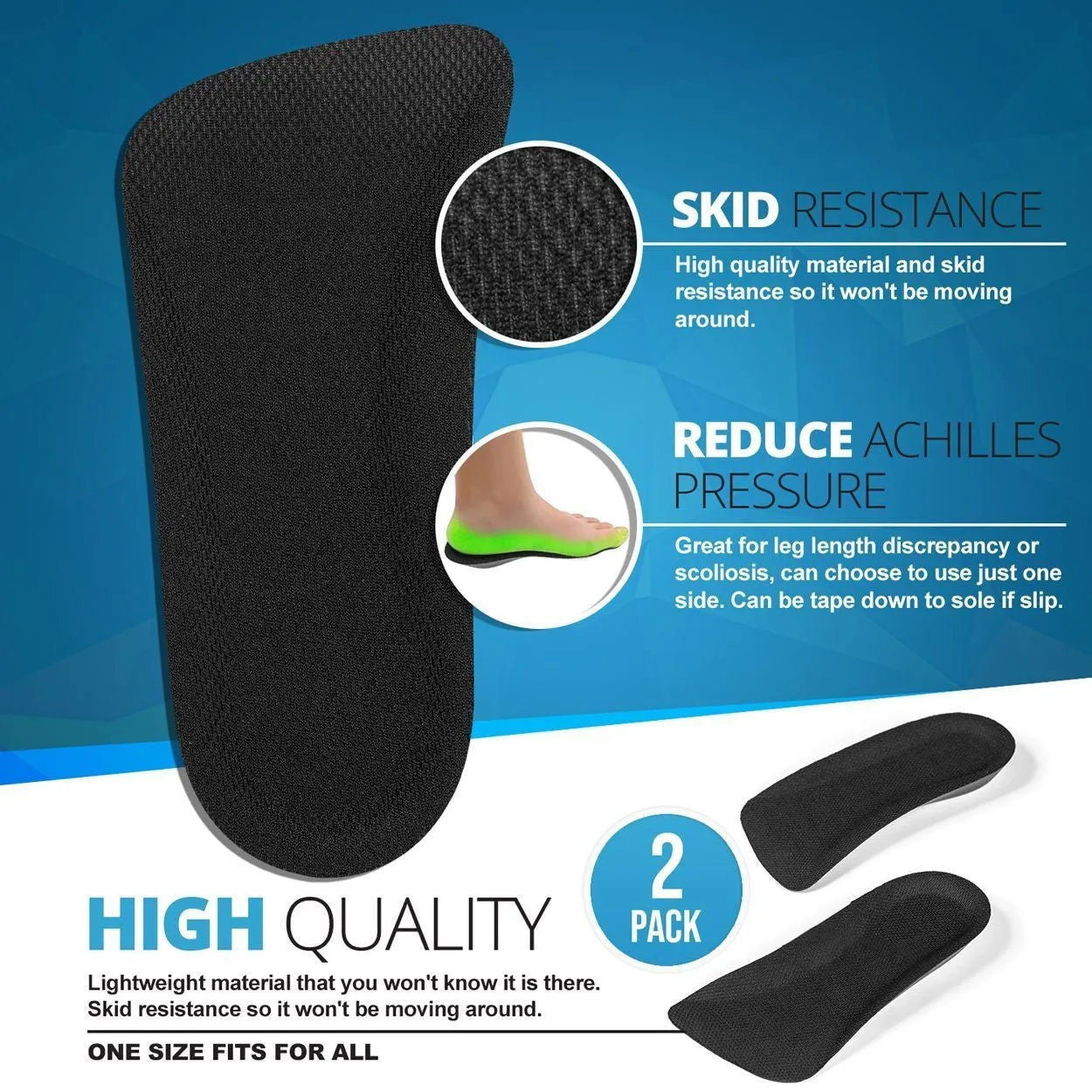 Height-Increasing Elevator Insert Half Insole Lifts - 0.5 Inch - CALTO IK108