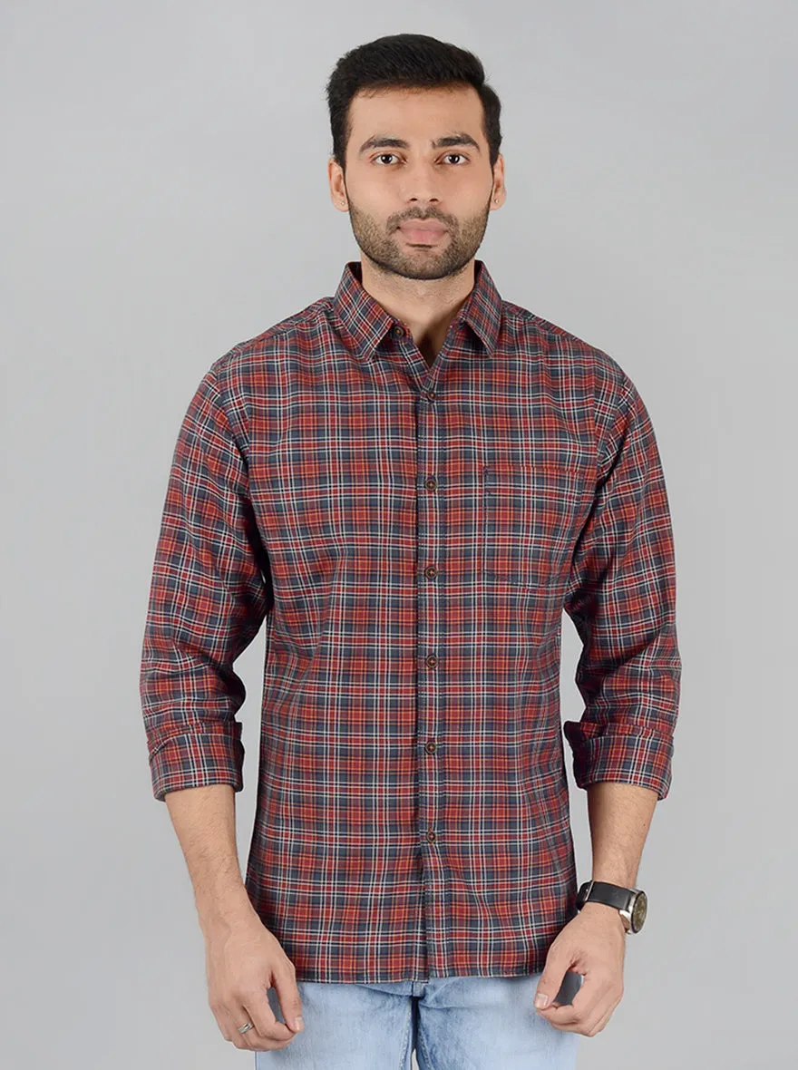 Holly Berry Checked Slim Fit Casual Shirt | Greenfibre