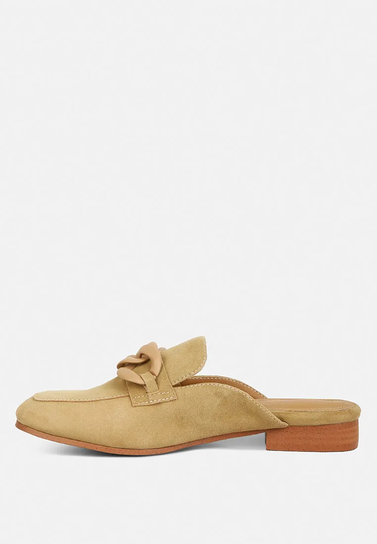 Krizia Chunky Chain Suede Slip On Mules