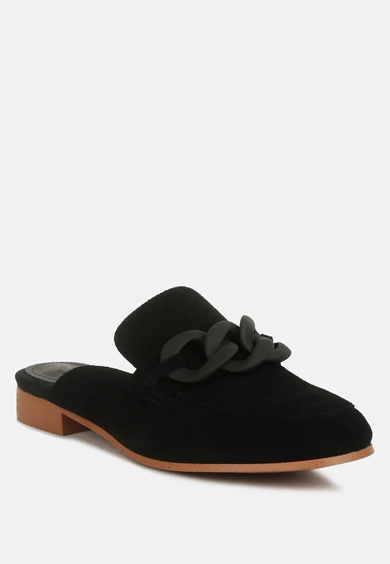 Krizia Chunky Chain Suede Slip On Mules