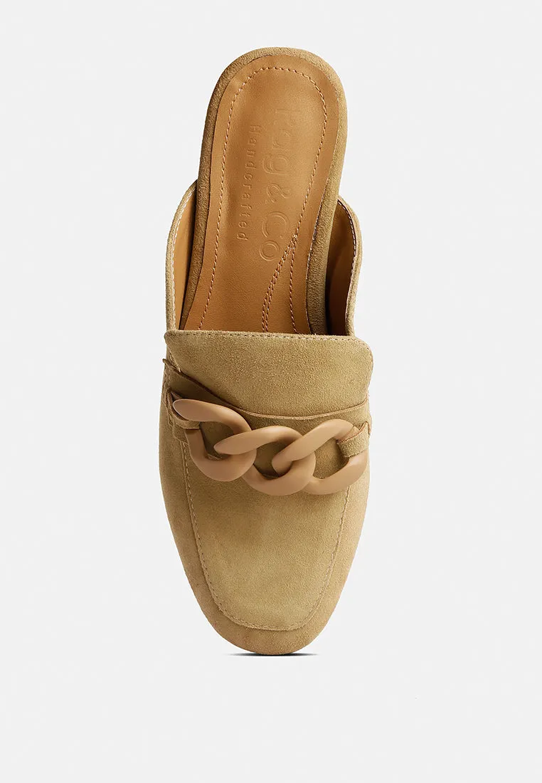 Krizia Chunky Chain Suede Slip On Mules