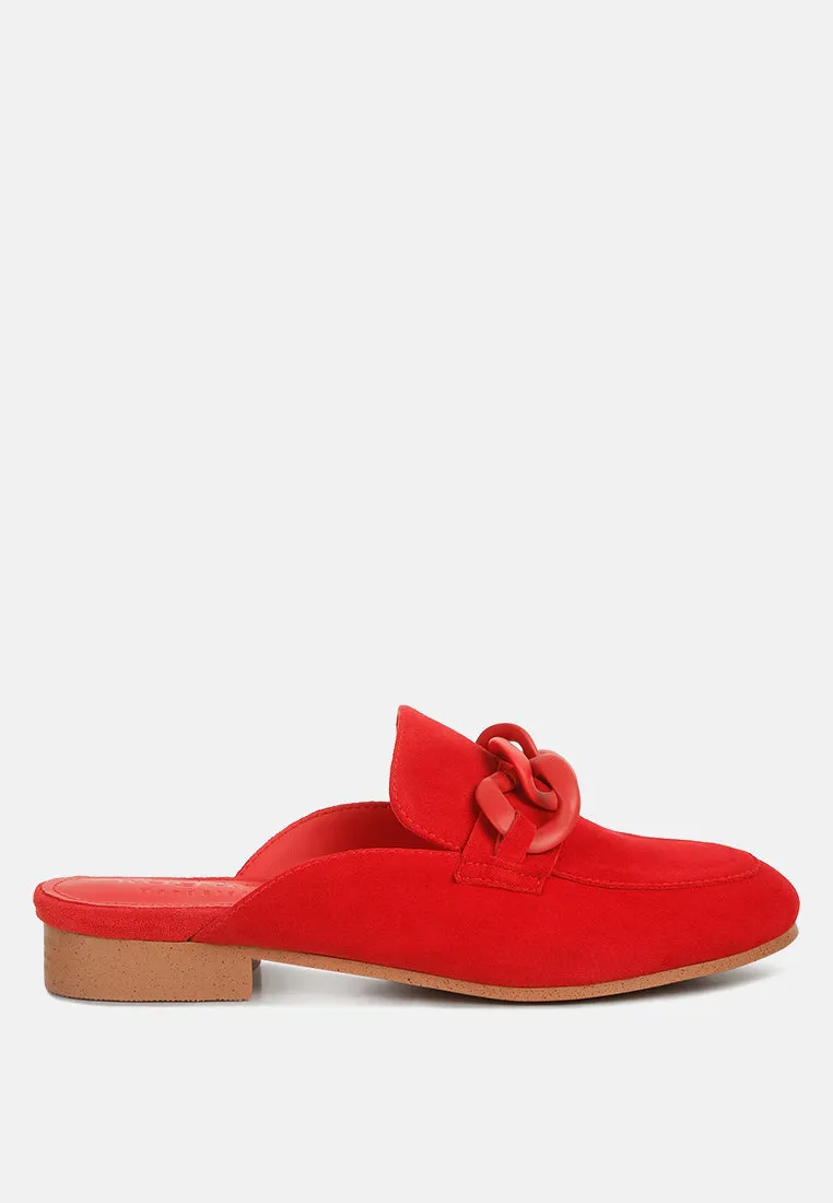 Krizia Chunky Chain Suede Slip On Mules