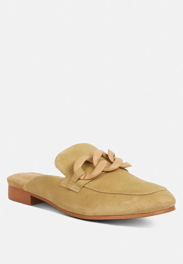 Krizia Chunky Chain Suede Slip On Mules