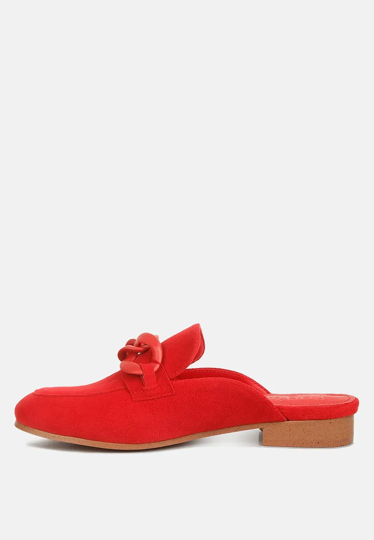 Krizia Chunky Chain Suede Slip On Mules