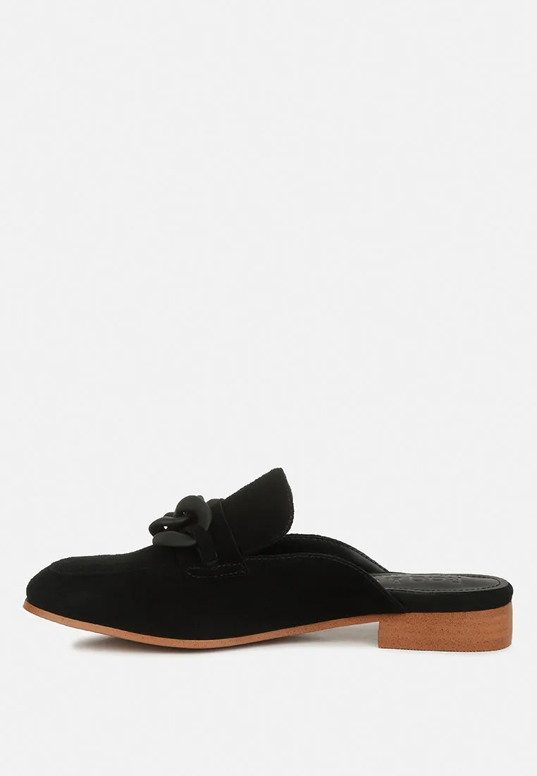 Krizia Chunky Chain Suede Slip On Mules