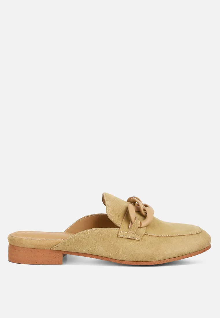 Krizia Chunky Chain Suede Slip On Mules