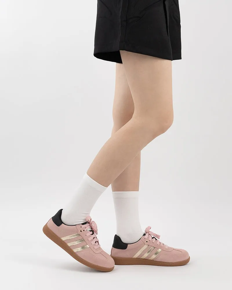 Light Pink Suede Leather Flat Sneakers