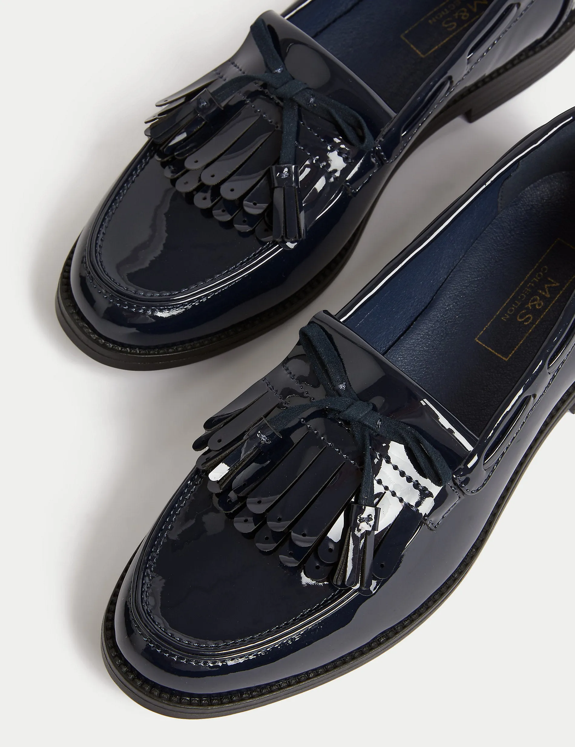 Marks & Spencer Patent Tassel Bow Loafers, Navy