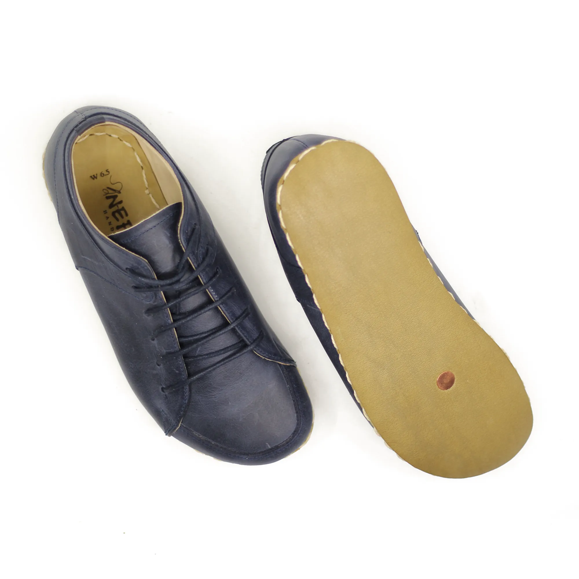 Men's Copper Rivet Earthing Leather Sneaker in Navy Blue