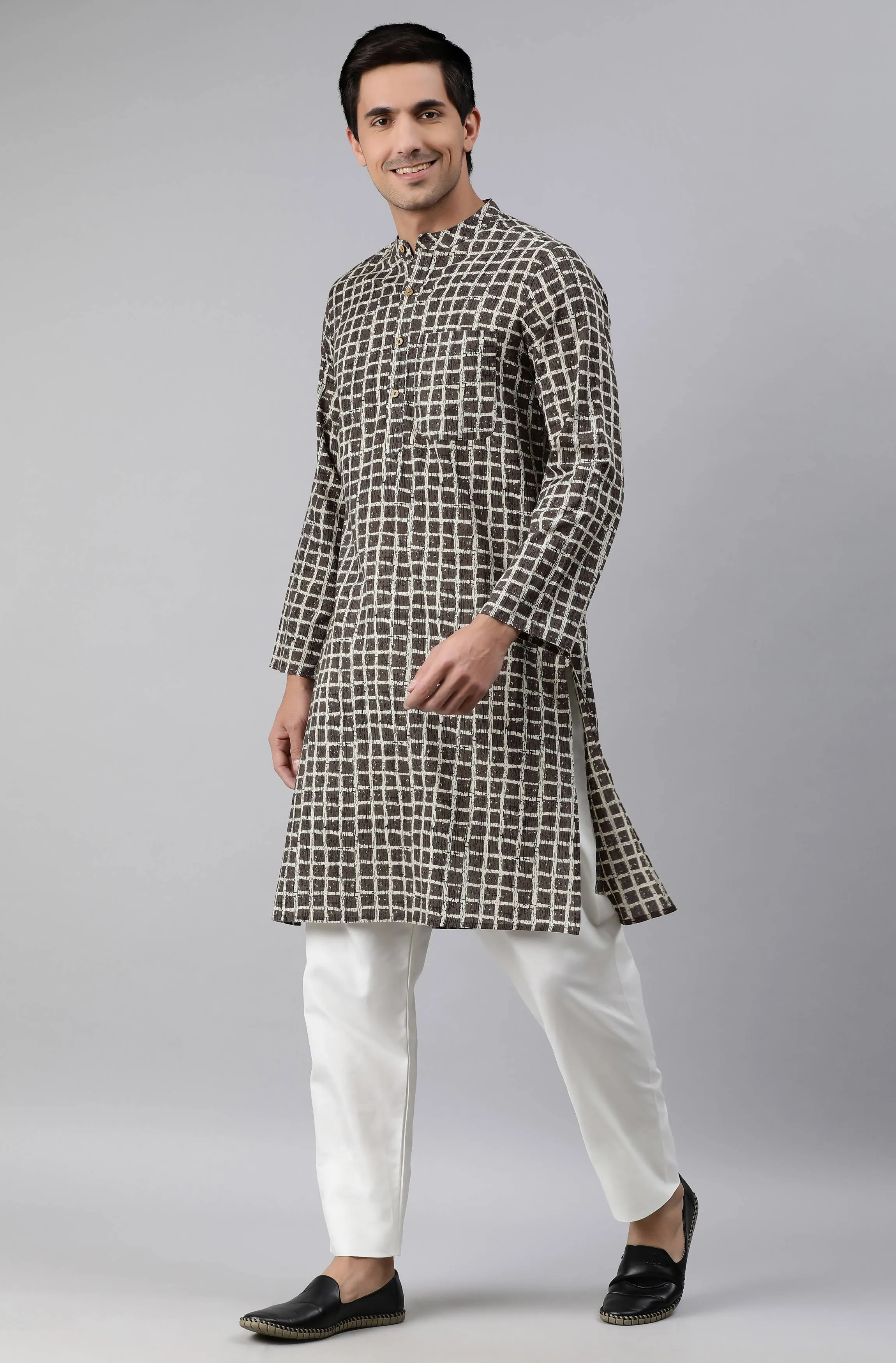 Men's Olive Cotton Kurta - Asyan Fashions