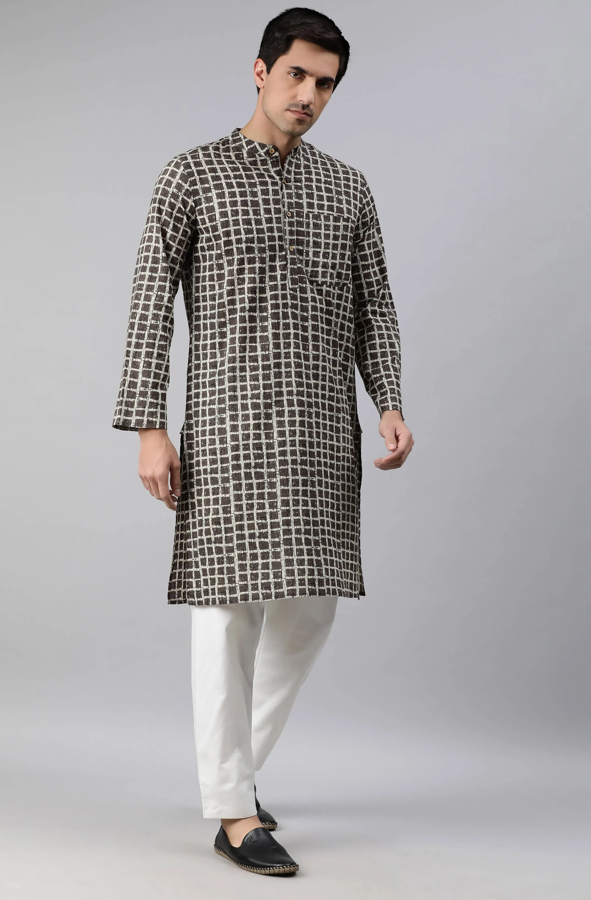 Men's Olive Cotton Kurta - Asyan Fashions