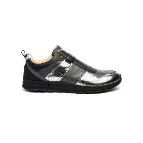 Men's Rider Black Silver Leather Sneakers 01184-889