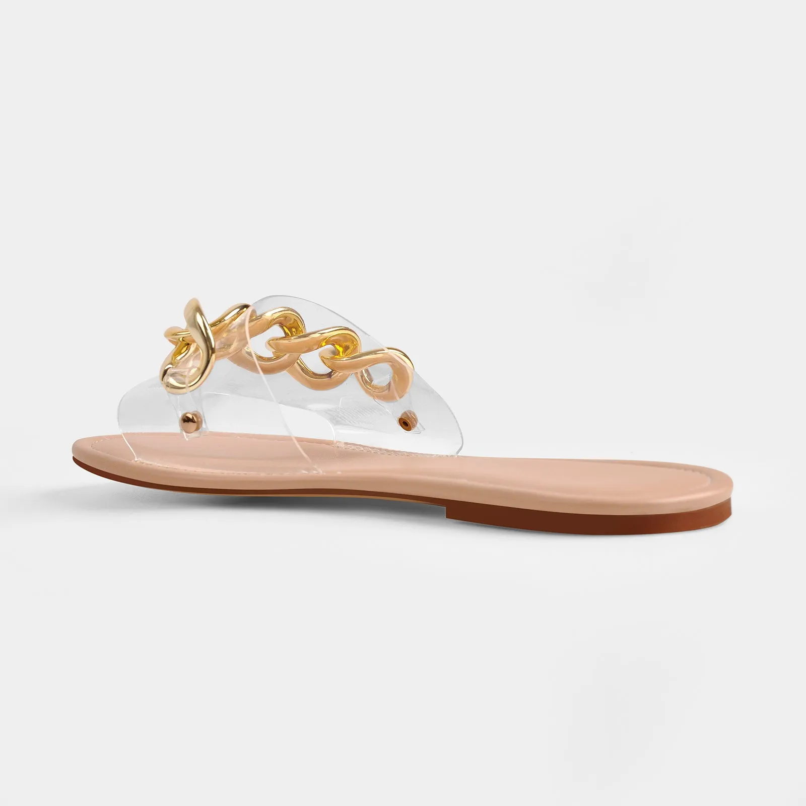 Metal Chain Clear Baby Pink Flat Slipper