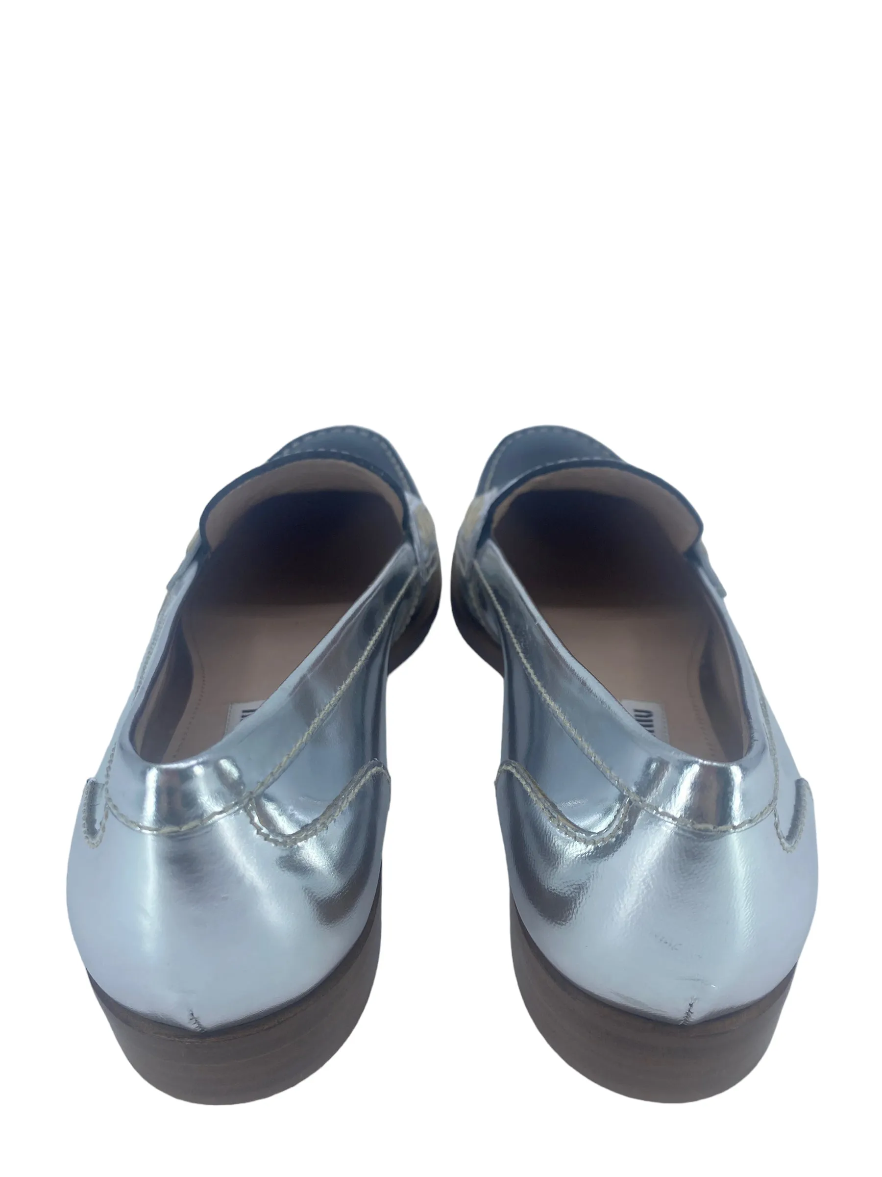 Miu Miu Metallic Silver and Black Leather Penny Loafers Size 37 IT