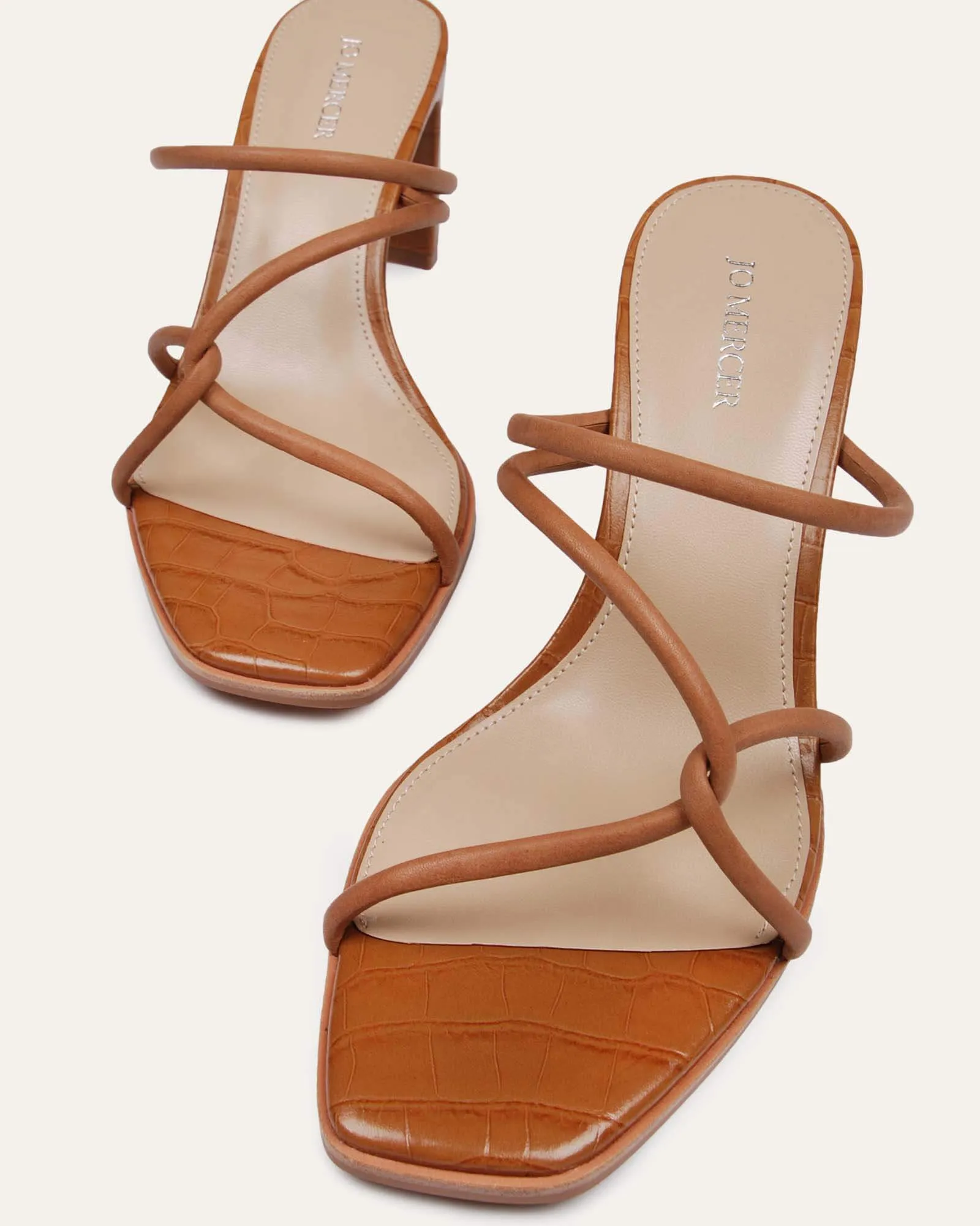 NOVI MID HEEL SANDALS TAN LEATHER