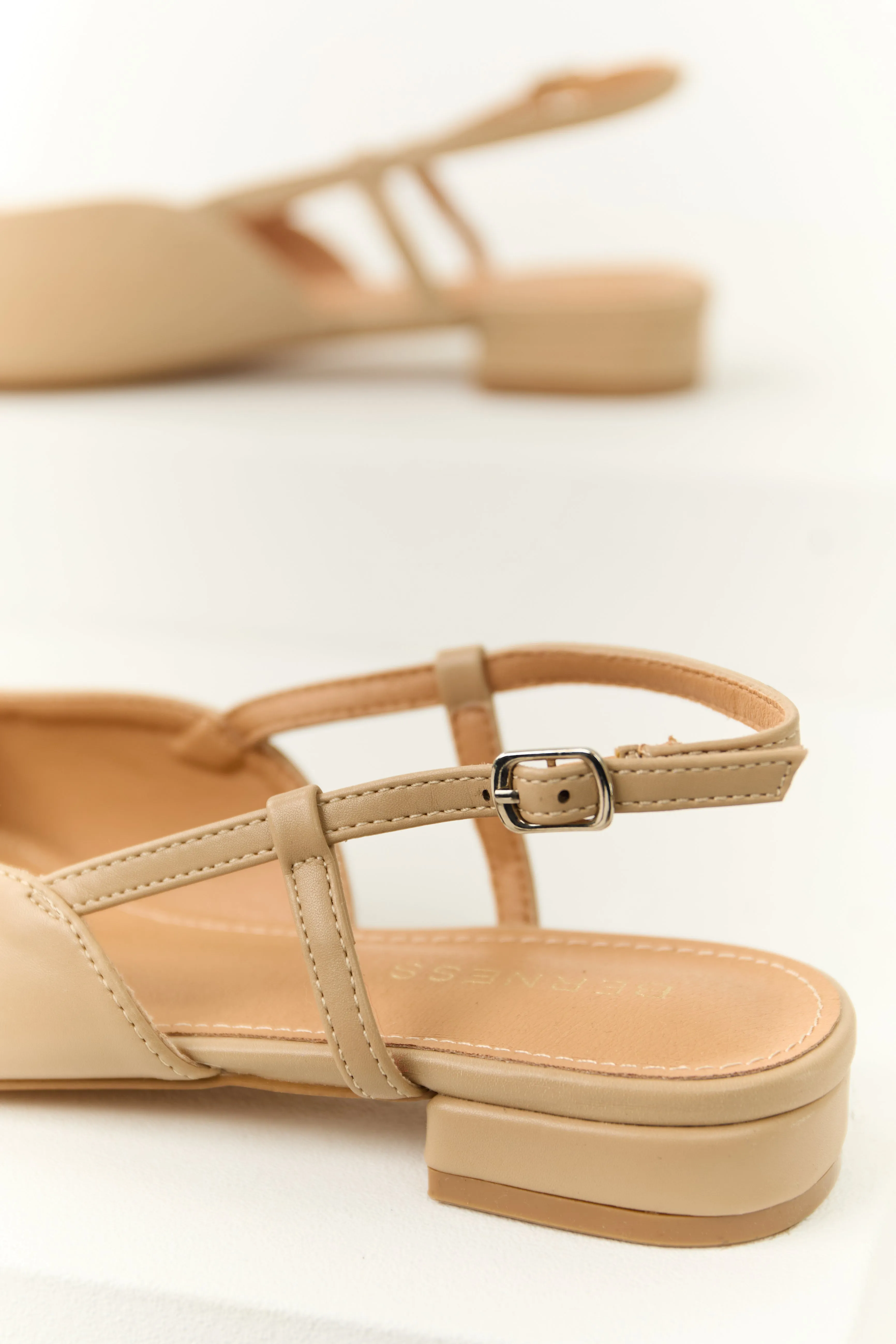 Nude Contrast Toe Slingback Flats