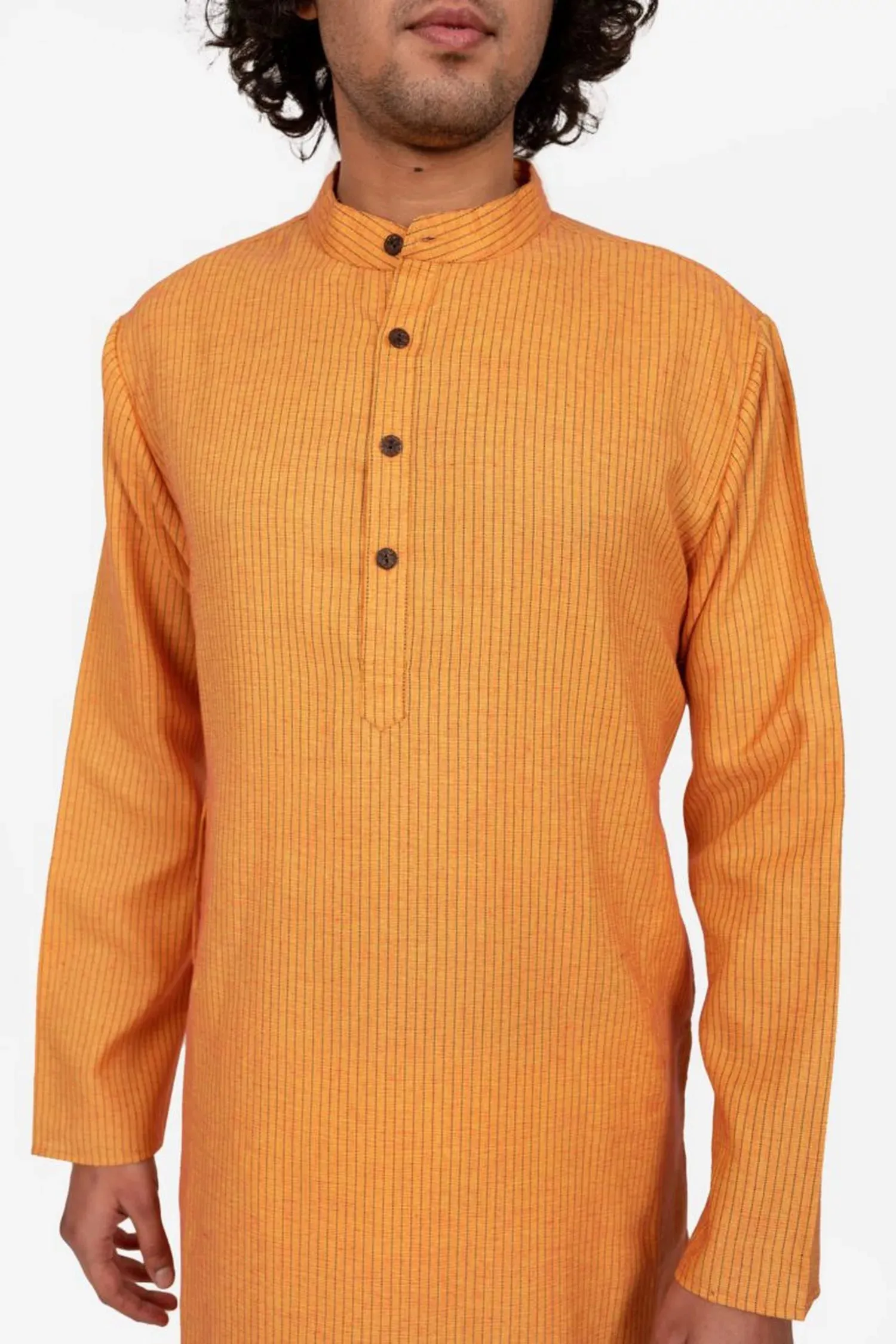 Orange Self Striped Long Kurta