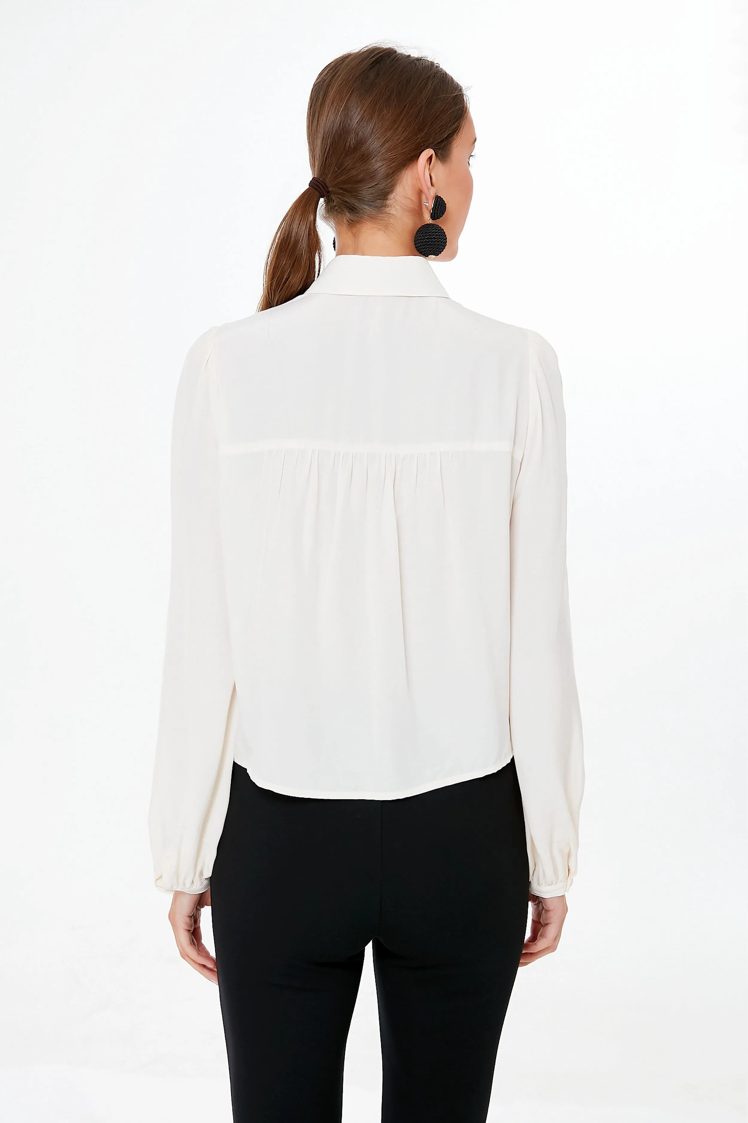 Pearled Ivory and Black Lou Tied Blouse