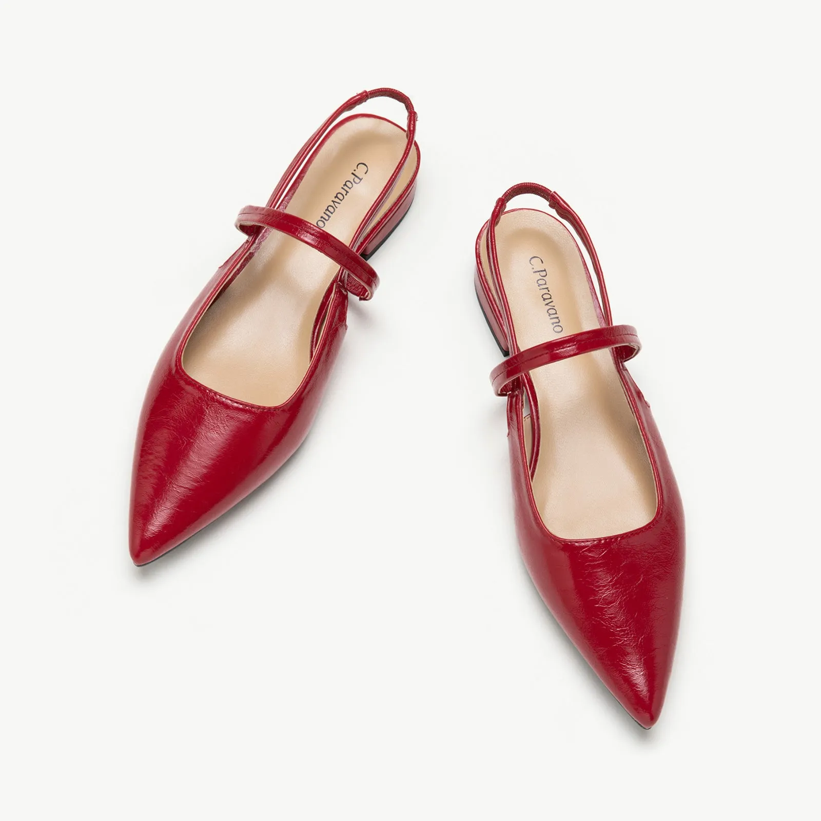 Pointed Toe Slingback Flats (Freya) Red