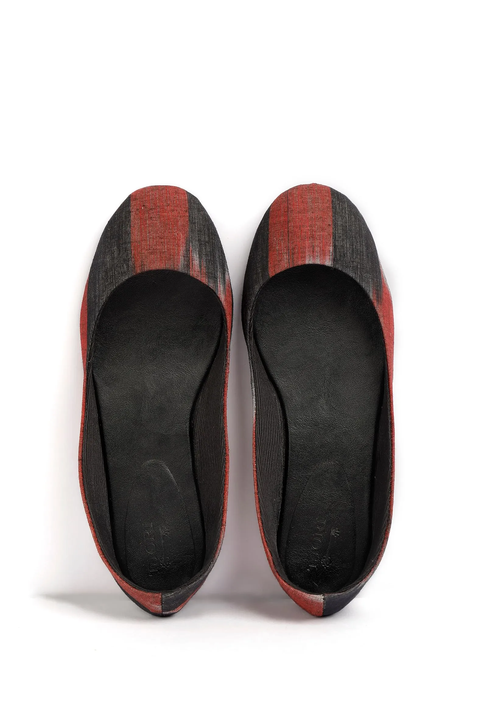 Red and Black Ikat Cruelty Free Leather Flat Ballerinas