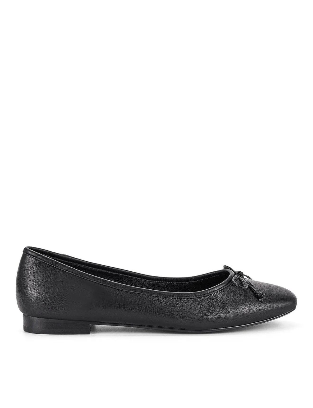 Regina Square Toe Ballet Flats - Black Leather