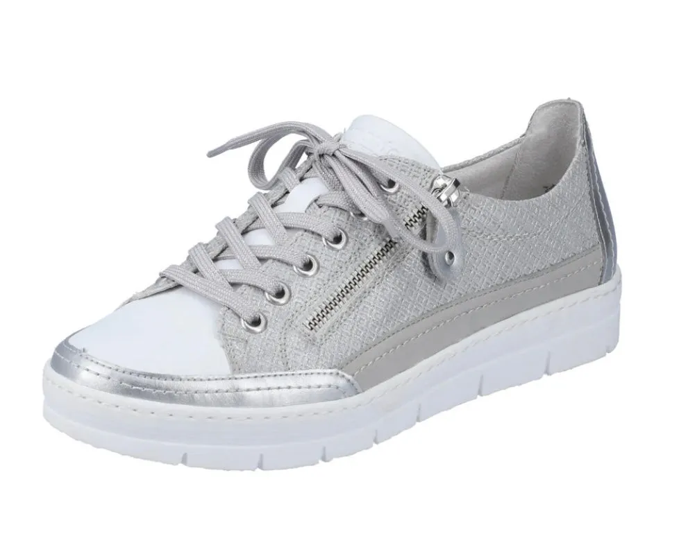 Remonte D5826-90 Pamplona White And Silver Lace-Up Trainers