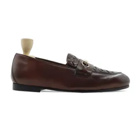 Sandvika - Men's Dark Brown Calf and Hand Woven Calf Leather Loafer