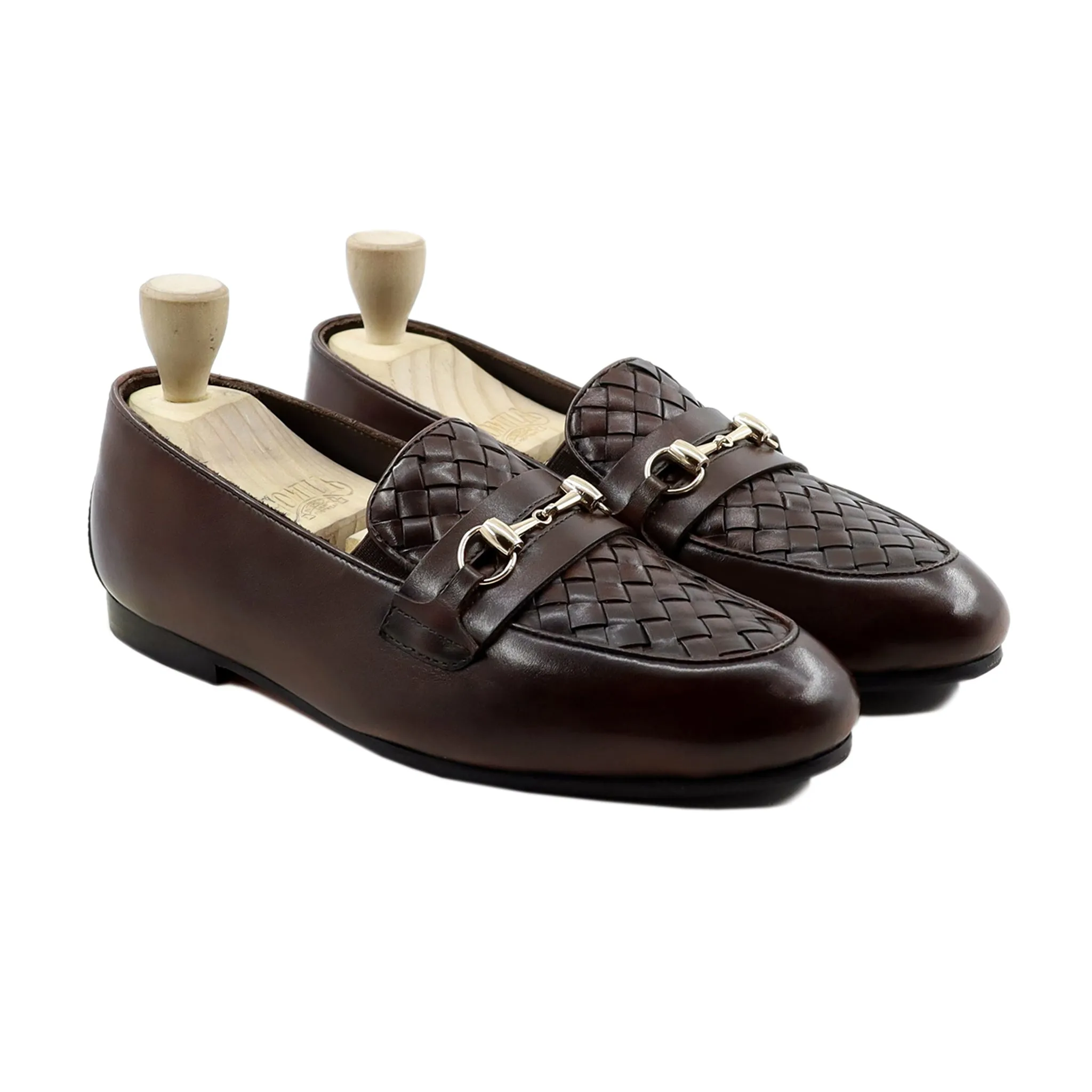 Sandvika - Men's Dark Brown Calf and Hand Woven Calf Leather Loafer