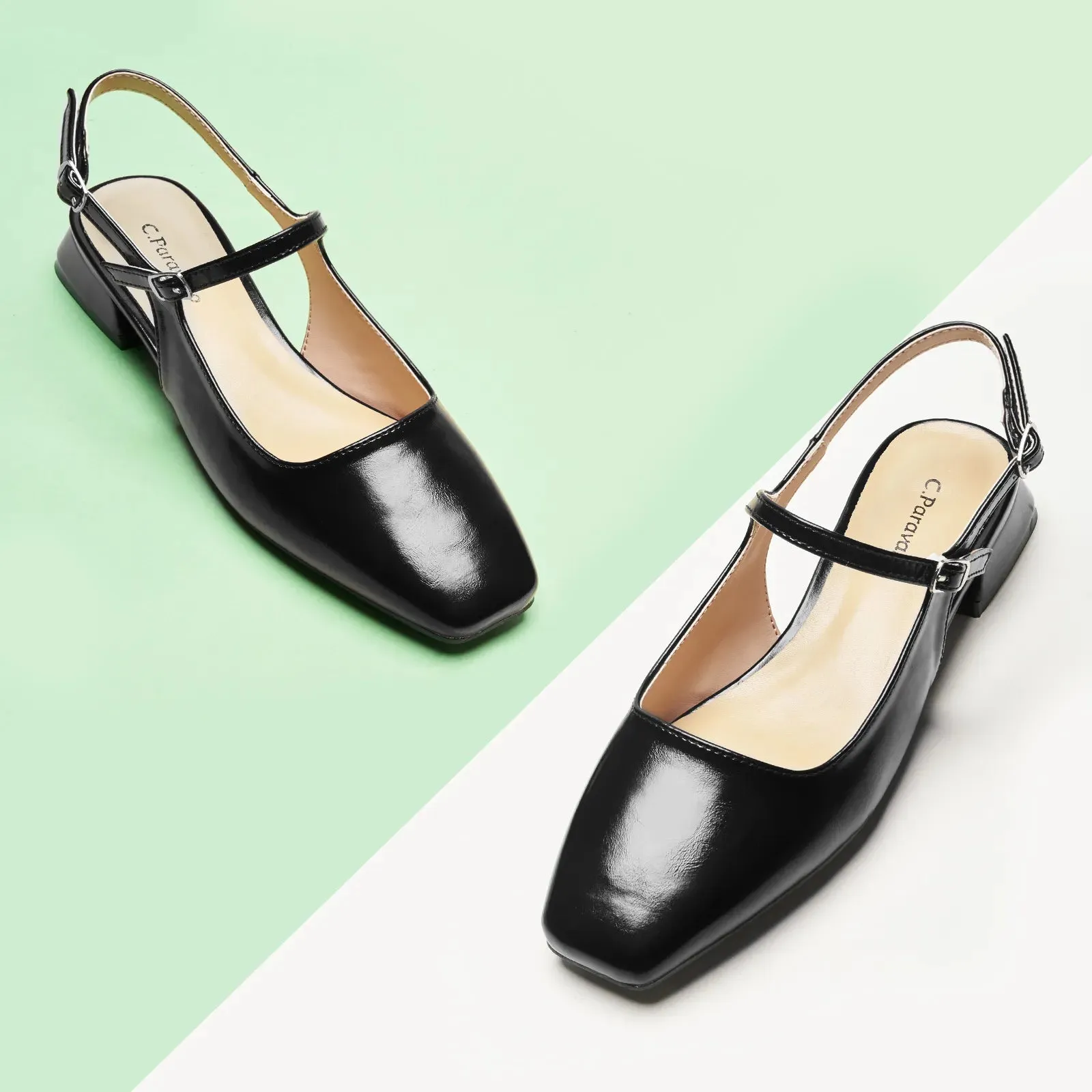 Square-Toe Sleek Slingback Flats (Felicia)