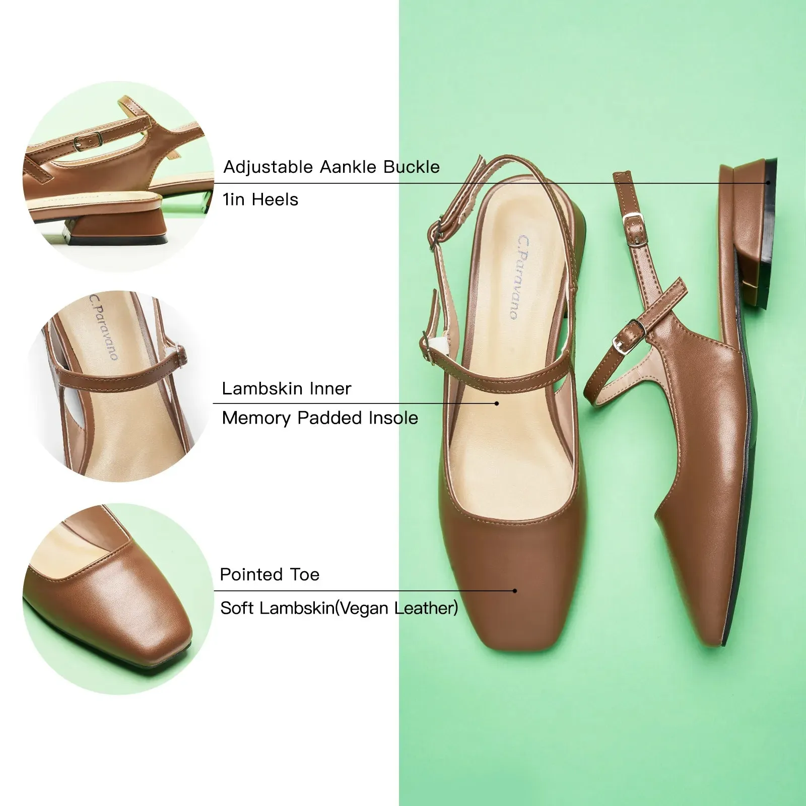 Square-Toe Sleek Slingback Flats (Felicia)